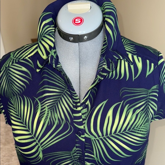 George Navy and Green Leaf Print Tunic - Picture 3 of 12